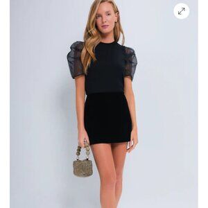 Hyacinth House tulle sleeves Darby top, Black, Size XS